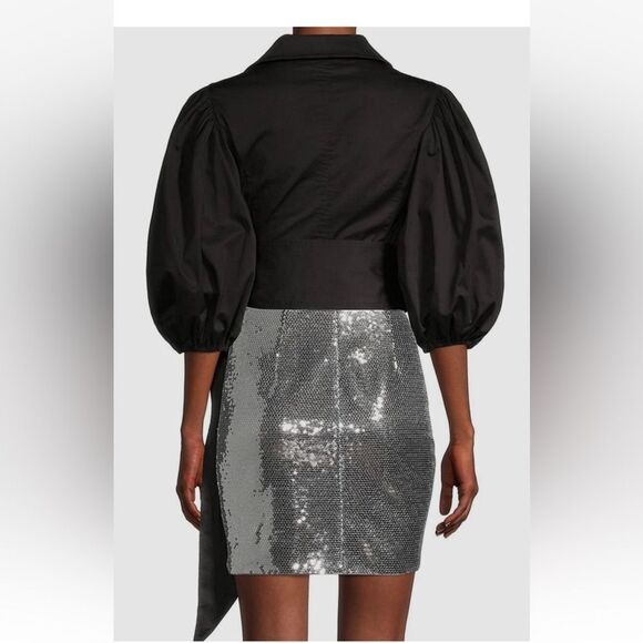 Toccin NY Women's Black V Neck Self-Tie Collar Wrap Blouse Top Size S NWT - Picture 3 of 6